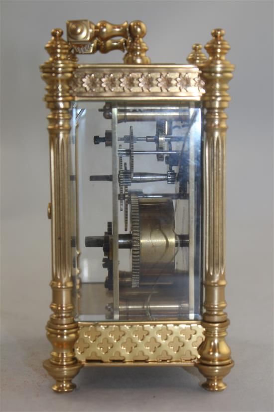 An Edwardian gilt brass carriage timepiece, 5.25in.